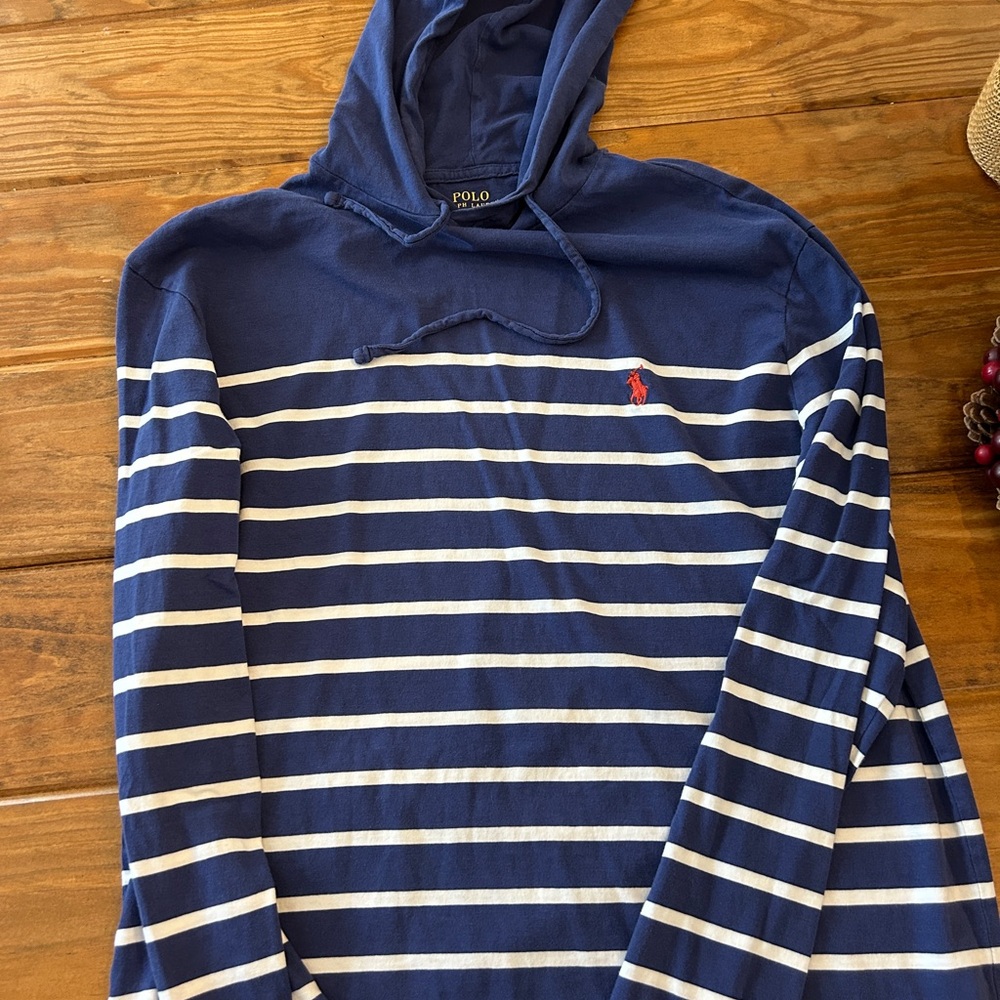 Polo by Ralph Lauren Men's Blue Striped Hoodie Shirt - Size Small